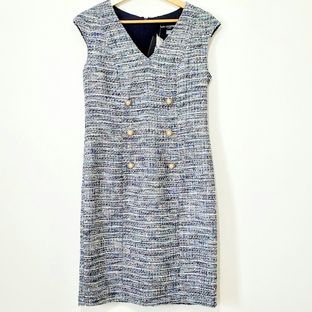 NWT Karl Lagerfeld Paris Blue Knit Shift Dress 4